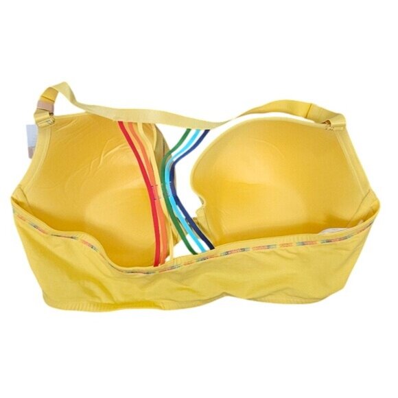 Cacique Cotton Boost Plunge Bra 46DDD Yellow With Rainbow Straps - Picture 2 of 6
